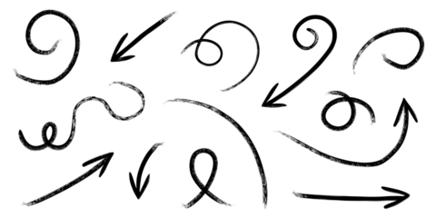 Hand drawn white arrows on black isolated on a transparent background pointers