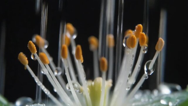 Delicate Flower Stamens in a Gentle Rain