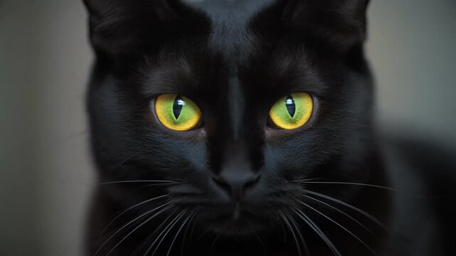 Hypnotic Green Eyes of a Mysterious Black Cat