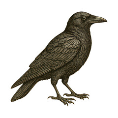 Fototapeta premium PNG Vintage crow illustration on white.