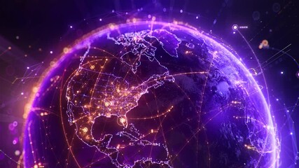 High-tech digital Earth globe animation featuring glowing USA map and North America data network connections for global business, fintech and cyber security 3d concept animation - Powered by Adobe