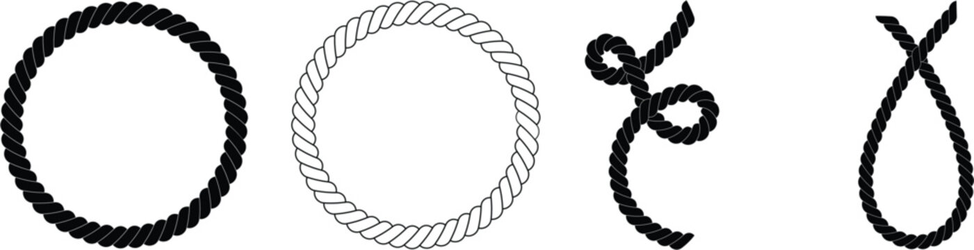 Rope knot and loop decorative vector illustration set