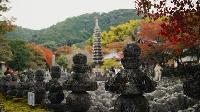 Stone bodhisattva statues in adashino nenbutsuji temple garden