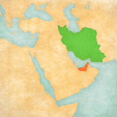 Map of Middle East - Iran and United Arab Emirates