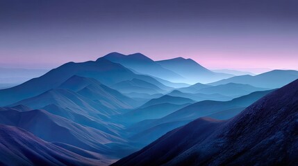 Obraz premium Serene Landscape of Majestic Mountains Under Soft Light at Dawn with Gentle Fog and Blue Hues Creating a Peaceful Atmosphere for Nature Lovers