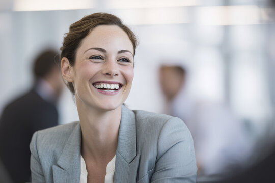 Businesswoman chief marketing officer CMO brand strategist female executive leader smiling confident corporate office campaign meeting teamwork innovation growth