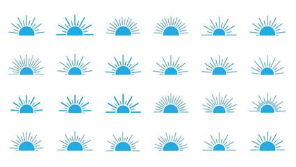 Fototapeta premium A collection of abstract blue sunrises or bursts arranged in a grid pattern