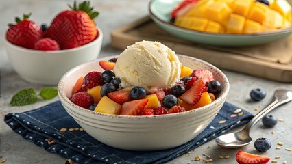 ice cream with berries, ice cream with fruits, fruit ice cream