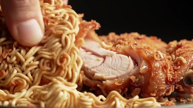 Delicious crispy fried chicken with ramen noodles a culinary fusion
