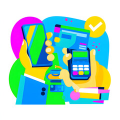Cashless payment illustration using smartphone and credit card