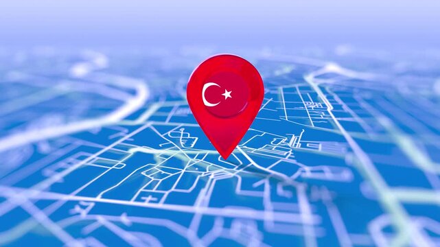 Turkey Flag Pin Location On Digital Map Revealing By Cloth