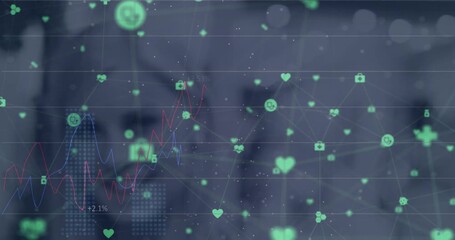 Animation of financial data processing and network of connections over caucasian woman - Powered by Adobe