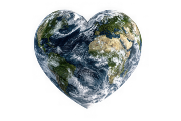 Heart-shaped earth isolated on transparent background