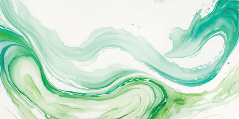 Modern Green and White Marbled Background with Fluid Alcohol Ink Waves and Serene Design