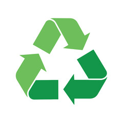 Obraz premium Flat minimalist recycling symbol icon with three green chasing arrows forming a triangle.