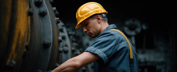 the employee scrubbing big machines while wearing safety equipment
