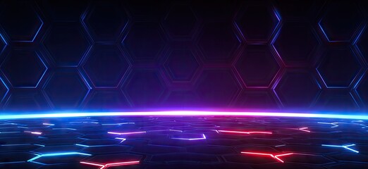 Abstract futuristic neon light background with hexagonal pattern