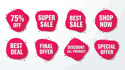 Collection of vibrant pink sale banners and promotional labels with varied offers