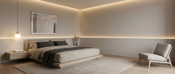 bedroom interior showcasing modern design with minimalist furniture soft lighting and neutral tones creating a calming atmosphere ideal for relaxation and rest in a contemporary home