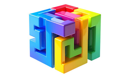 Fototapeta premium Colorful 3D puzzle cube in vibrant hues, with intricate, overlapping paths