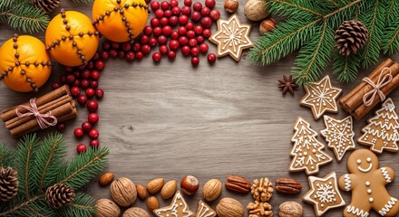Festive Christmas Arrangement with Gingerbread and Oranges.