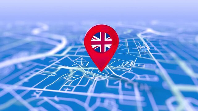 United Kingdom Flag Pin Location On Digital Map Revealing By Cloth