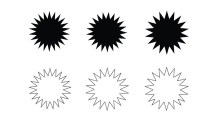 Fototapeta premium Black and white starburst shapes arranged in two rows of three