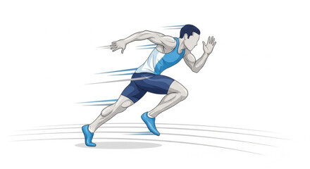 Athlete Sprinting in Blue Tank Top and Shorts