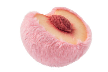 Surreal silliness concept art of half peach with pink furry skin isolated on transparent background.