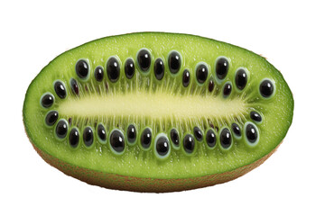 Playful surreal kiwi with whimsical eyes in place of seeds, conceptual and innovative beauty visual.