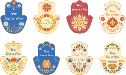 Decorative Hamsa hand set with copy space, retro folk style symbolic decorative collection