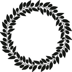 Soft black olive branch wreath, hand drawn botanical frame for invitation and harvest holiday design