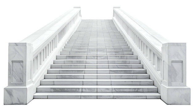 Ascending marble staircase, symmetric design, with balustrades, rising to an unknown point