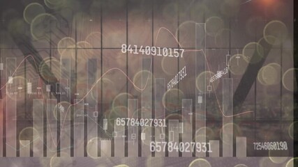 A digital composite of various financial charts against a cityscape - Powered by Adobe