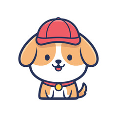 Adorable Cartoon Dog Wearing Red Cap Vector Illustration