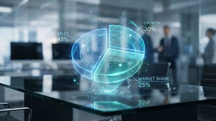 Holographic Pie Chart Modern Office Setting