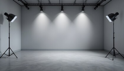 Soft gray studio room background with grey floor backdrop and subtle spotlight for clean product display