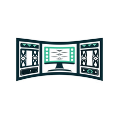 Abstract Monitor Triptych with Tribal Patterns Vector Illustration