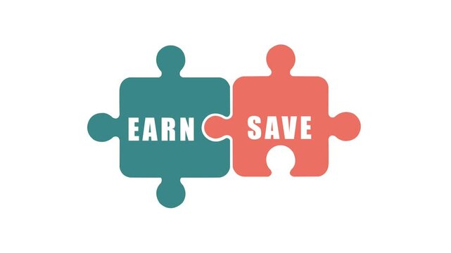 Earn and Save Money Concept with Interlocking Puzzle Pieces Animation