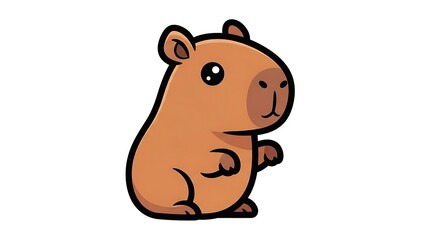 Naklejka premium Adorable Cartoon Capybara Standing on White.