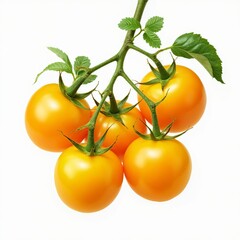 A bunch of yellow cherry tomatoes on a bush. Healthy eating concept, macro photography, bright colors, studio lighting, vitamins