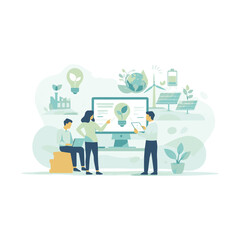 Green Startup Eco Solution Illustration &ndash; Sustainable Technology Team Flat Vector