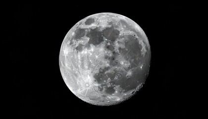 Obraz premium Detailed full moon against black night sky, showing craters, maria, and highlands with clear texture and contrast, emphasizing lunar geology, astronomical observation, and celestial clarity.