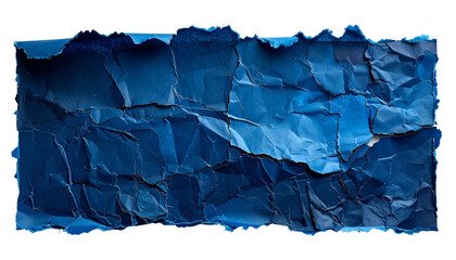 Heavily textured rectangular abstract of dark blue, torn and crumpled paper against black