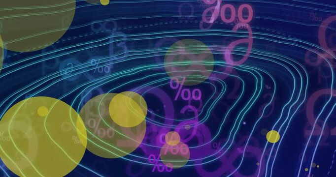 Animation of yellow spots of light over network of connections with percent