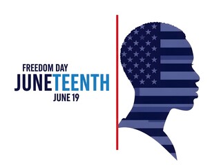 Juneteenth Freedom Day June 19 Banner with African American Silhouette and USA Flag