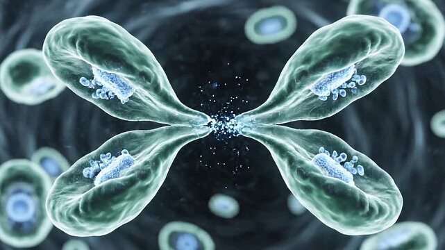 Ethereal Microscopic View of Translucent Biological Cells Dividing and Vibrating