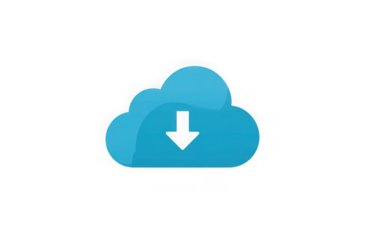 Blue cloud with down arrow icon isolated on transparent background - Powered by Adobe