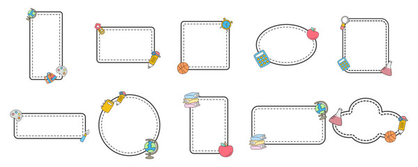 Back To School Doodle Frame Collection with School Icons Illustration
