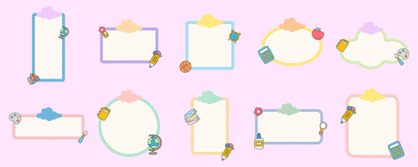Cute Pastel School Frame Collection with Cloud Decoration Illustration